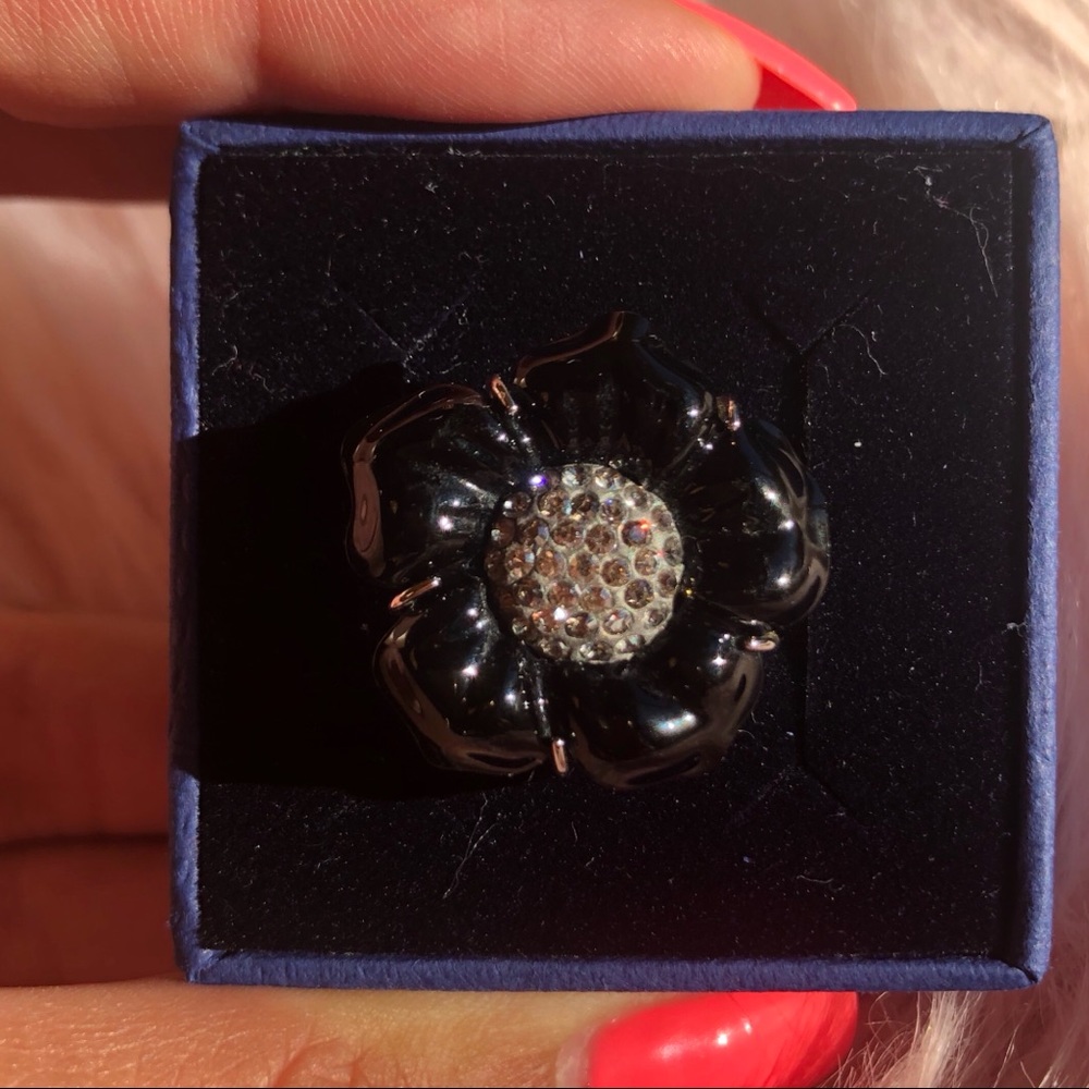 Swarovski Melissa Jet Black Flower Ring
